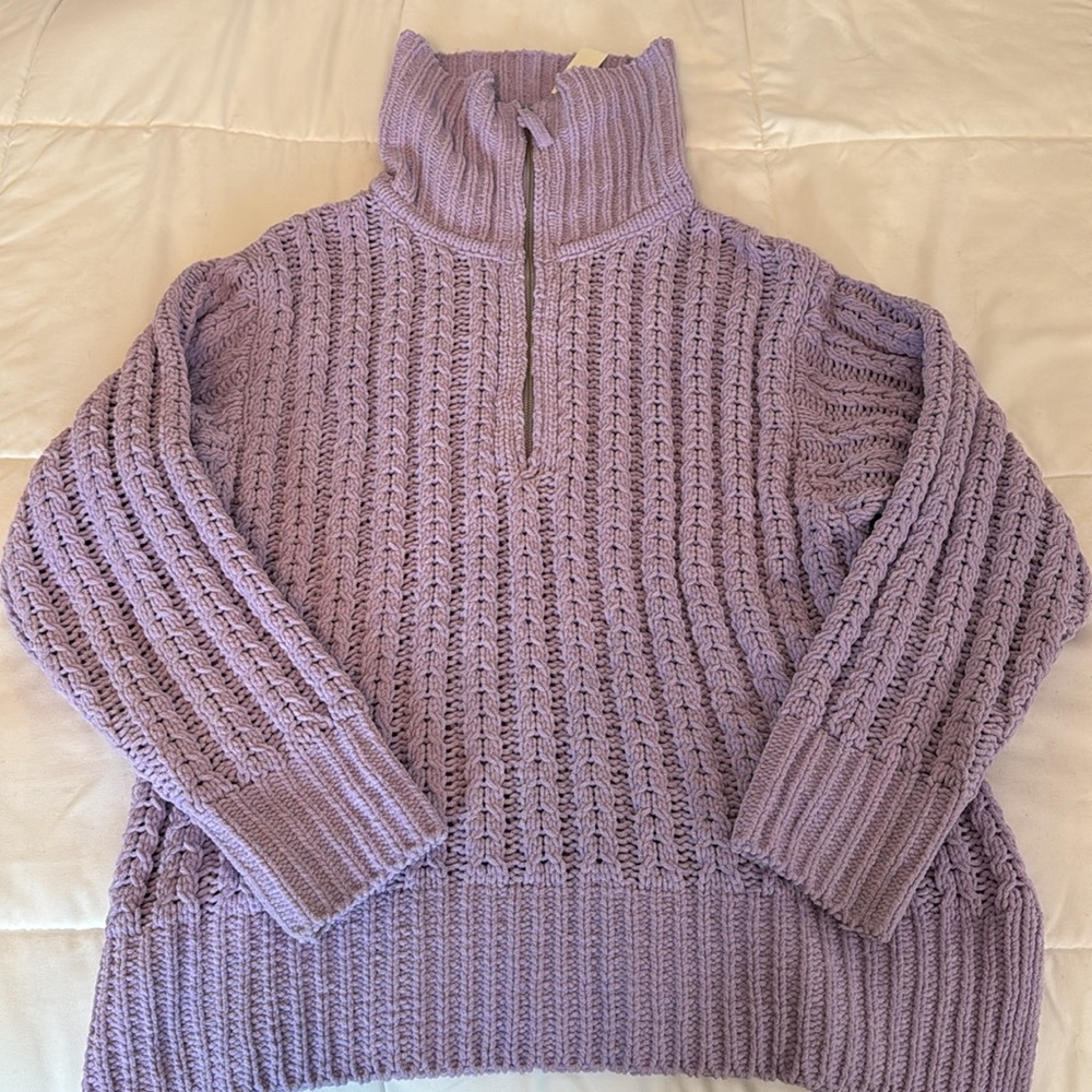 NWT Aerie Lavender Quarter-Zip Sweater - Picture 2 of 4